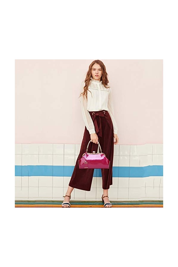 NICOLE & DORIS Sacs à Main pour Femme Pochette Femme Cuir Verni Sacs de soirée à la Mode Sac porté épaule pour la fête Rose