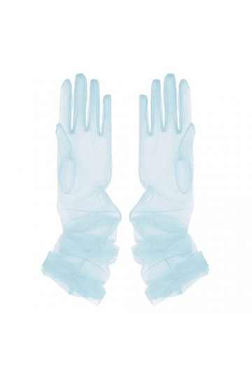 JanJean Gants Femme Sexy Tulle Transparent Moufle Doigts Complet Longueur du Bras Anti UV Accesoire Robe Soirée Mariage Bleu 