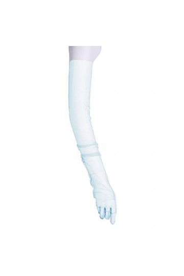 JanJean Gants Femme Sexy Tulle Transparent Moufle Doigts Complet Longueur du Bras Anti UV Accesoire Robe Soirée Mariage Bleu 