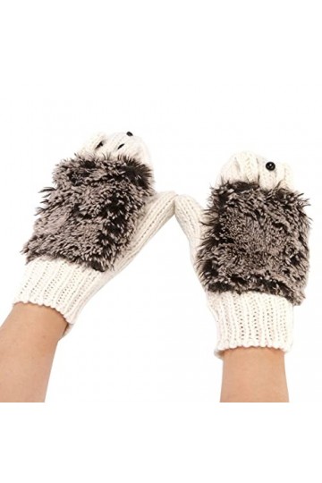 Gants moufles pour femme pour temps froid - Gants tricotés chauds épais et velours - Tête de hérisson - Moufles pour femme - 