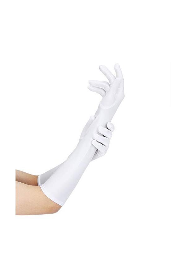 Qixiu Moufles Noir 55,8 cm Sexy Satin Blanc Long Doigt Fête Gants Femme Gants en Cuir Noir, Noir, blanc., taille unique
