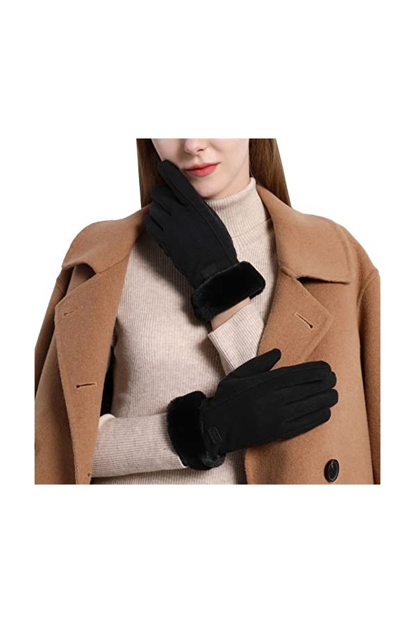 IKFIVQD Gants moufles pour femme - Gants chauds pour écran tactile - Gants déquitation à cheveux épais f-kaki, taille uniqu