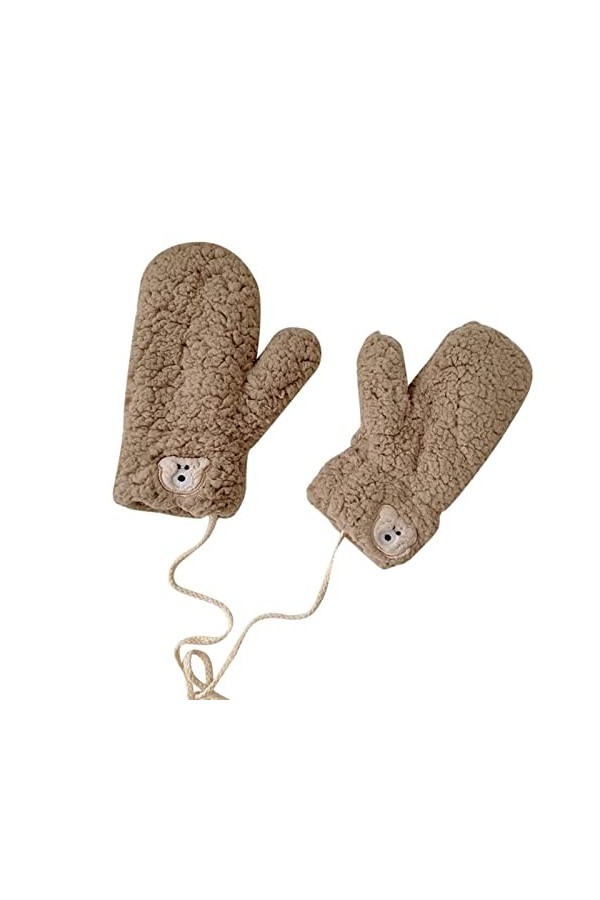 Gants pour temps froid 3D Cute Bear Gants dhiver à double couche pour femme Moufles en corde tressée épaisse en peluche ther