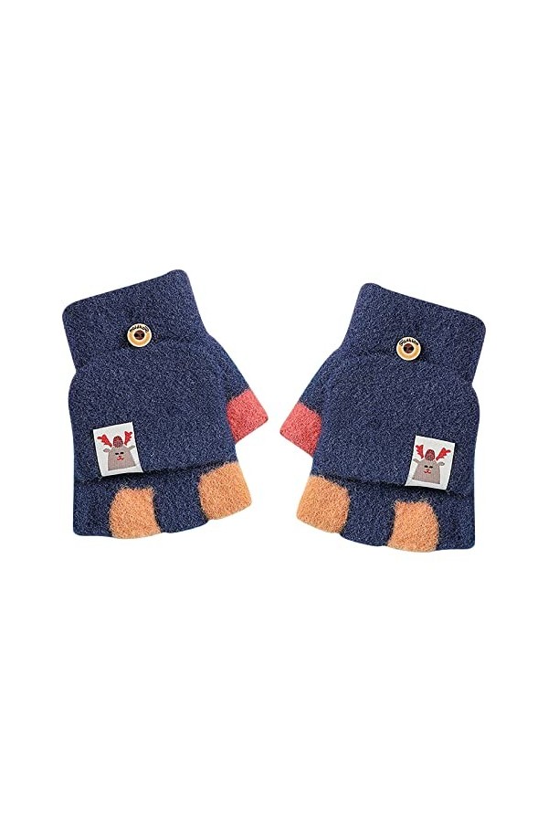 Gants dhiver pour femmes et enfants - Gants chauds extensibles pour garçons ou filles - Gants tricotés avec poche, bleu mari