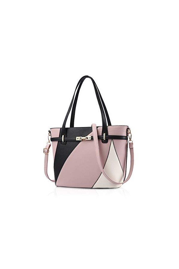 NICOLE & DORIS Sac à Main Femme Sac Bandoulière Femme Cabas Sacs portés épaule PU Cuir avec bandoulière Ajustable Rose