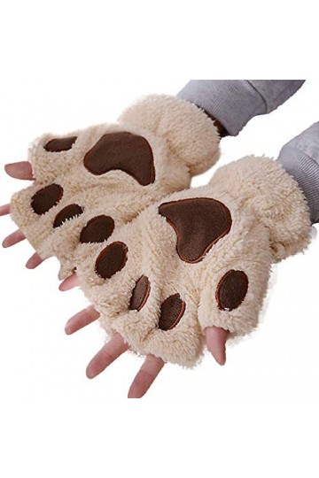 Mitaine Femme Hiver Mitaine Patte de Chat Gants Peluche Fille Moufle Demi-Doigt Doux Et Confortables Gants Mignon Gants Polai