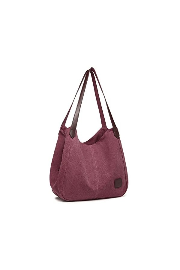 Kono Sac à main en toile pour femme - Style vintage - Plusieurs poches - Avec poignée supérieure - Pour le shopping, le trava