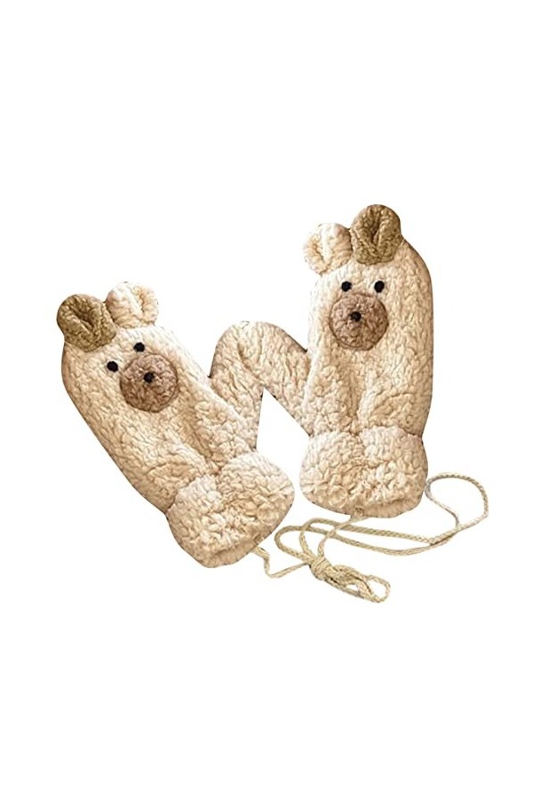 Gants pour temps froid 3D Double couche Gants dhiver pour femme Moufles en corde tressée épaisse en peluche thermique Moufle