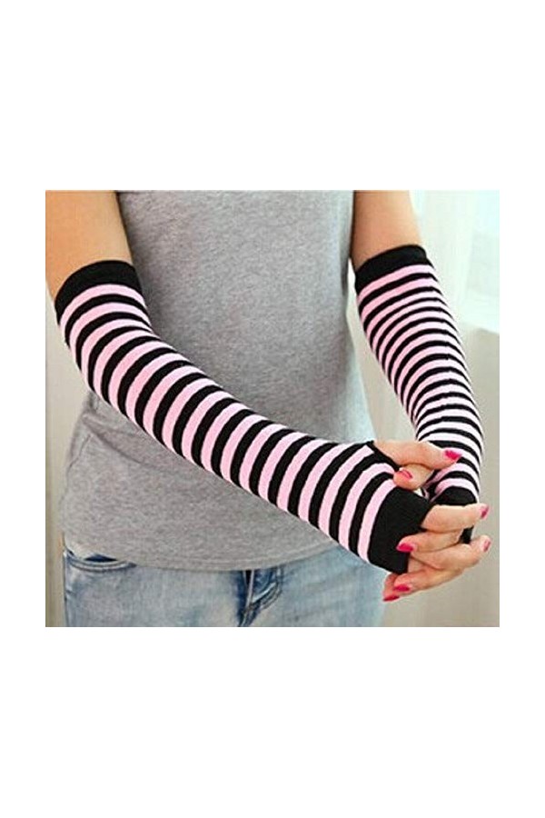 Gants sans Doigts pour Femmes,Mode Hiver Automne Rayure Poignet Bras Main Manchettes Femmes Hommes Tricoté Longs Gants sans D