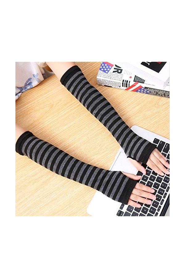 Gants sans Doigts pour Femmes,Mode Hiver Automne Rayure Poignet Bras Main Manchettes Femmes Hommes Tricoté Longs Gants sans D