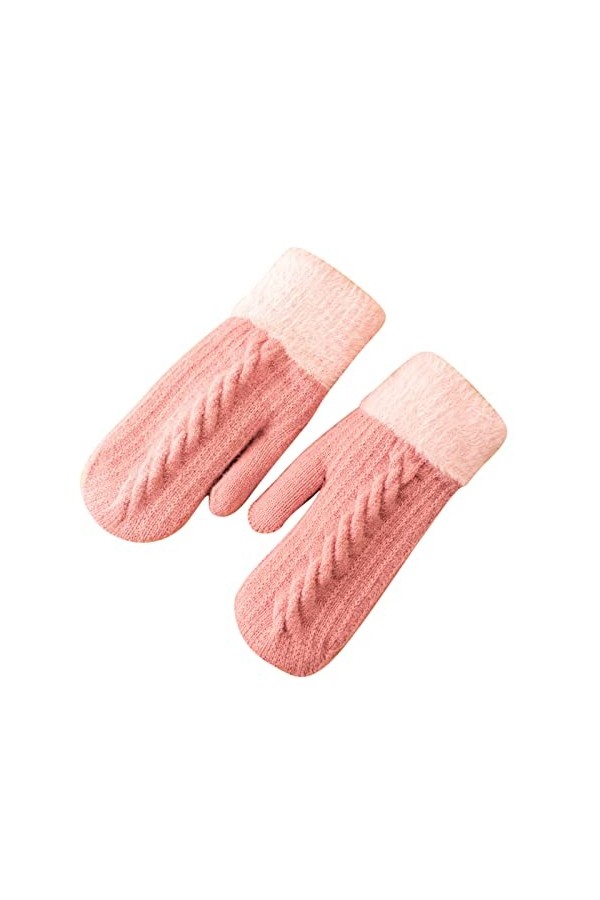 LOIJMK Moufles dhiver en tricot imitation flocon de neige doublées pour femme, Rose, taille unique
