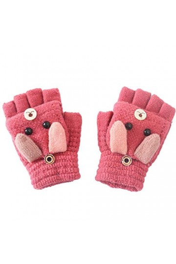 Clenp Mitaines Demi-Doigt Gants - Hiver Chaud Enfants Garçons Filles Dessin Animé Chien Flip Top Tricot Demi-Doigt Gants Mita