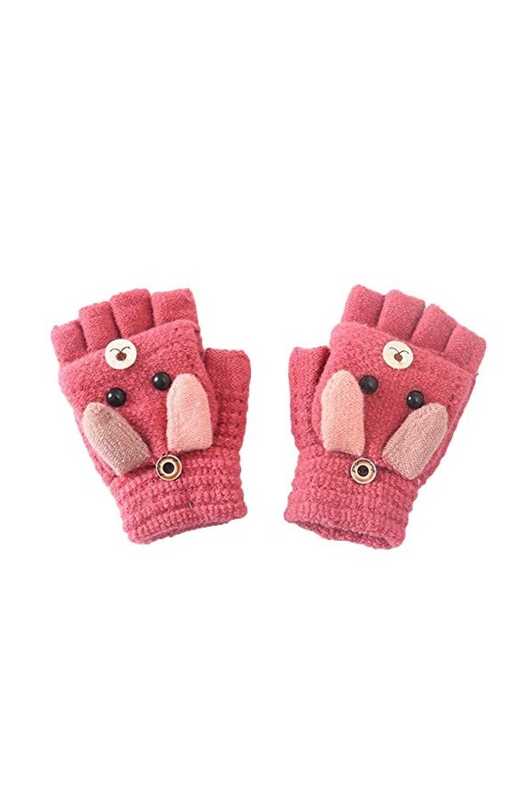 Clenp Mitaines Demi-Doigt Gants - Hiver Chaud Enfants Garçons Filles Dessin Animé Chien Flip Top Tricot Demi-Doigt Gants Mita