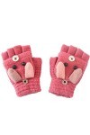 Clenp Mitaines Demi-Doigt Gants - Hiver Chaud Enfants Garçons Filles Dessin Animé Chien Flip Top Tricot Demi-Doigt Gants Mita