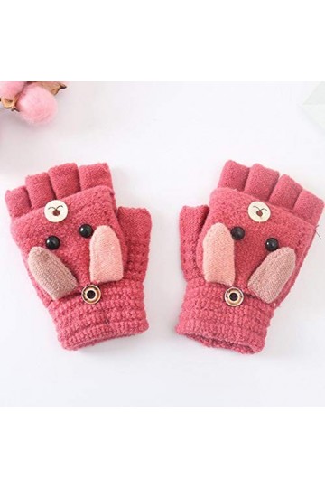 Clenp Mitaines Demi-Doigt Gants - Hiver Chaud Enfants Garçons Filles Dessin Animé Chien Flip Top Tricot Demi-Doigt Gants Mita