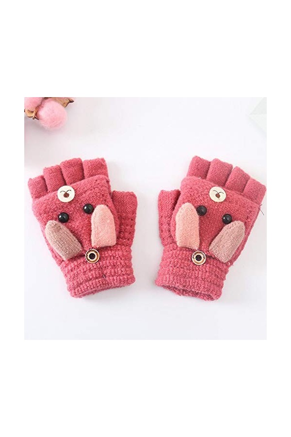 Clenp Mitaines Demi-Doigt Gants - Hiver Chaud Enfants Garçons Filles Dessin Animé Chien Flip Top Tricot Demi-Doigt Gants Mita