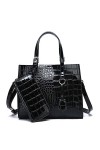 Coolives Ensemble de Sacs a main avec 2 pièces avec Bandoulière pour Femme Motif Crocodile Sac portés épaule Noir