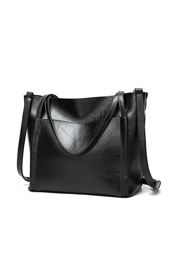 Coolives Tote Sac Cabas avec pour Femme en Cuir PU Damas Seau Sacs à Main portés épaule Noir
