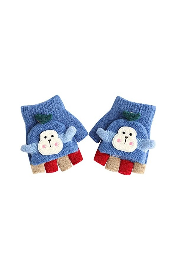 ZHIYU Gants dhiver convertibles pour tout-petits - Demi-doigts - Tongs - Haut dinosaure - Laine avec moufles - Garçons - Gan