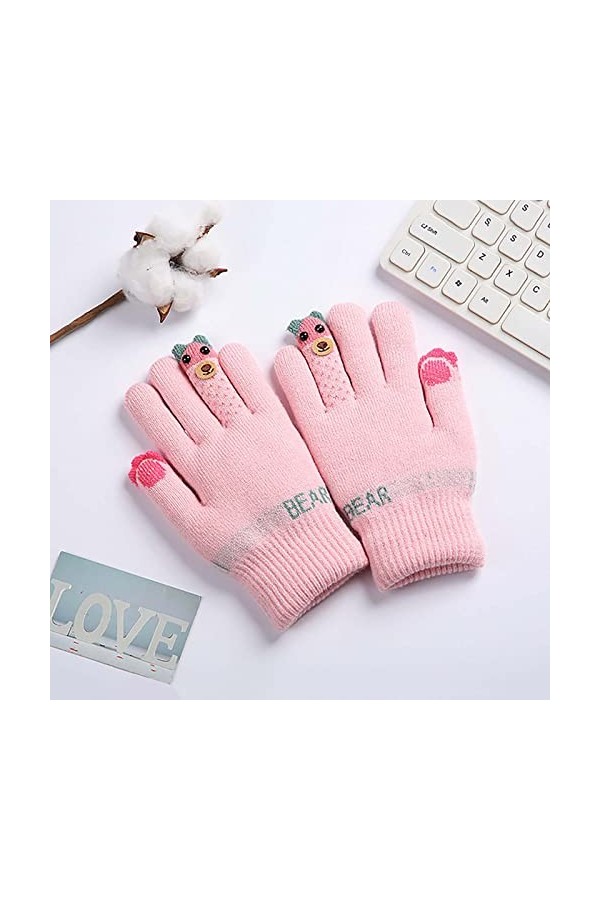 UnoSheng Oreilles de souris adultes gants polaire bébé hiver doigts moufles chaudes garçons ours tricotés gants de ski dessin