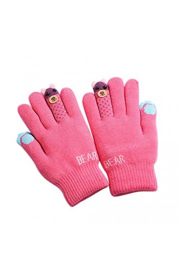 UnoSheng Oreilles de souris adultes gants polaire bébé hiver doigts moufles chaudes garçons ours tricotés gants de ski dessin