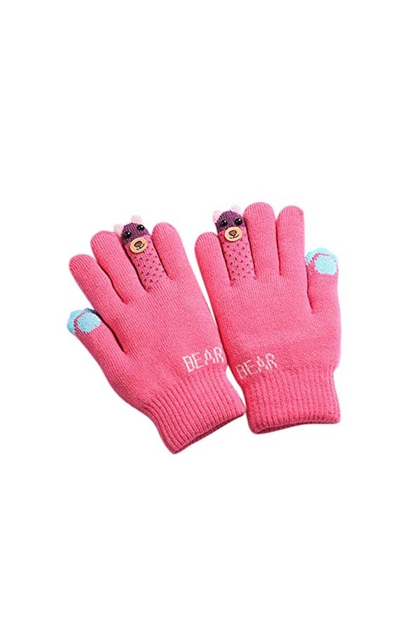 UnoSheng Oreilles de souris adultes gants polaire bébé hiver doigts moufles chaudes garçons ours tricotés gants de ski dessin