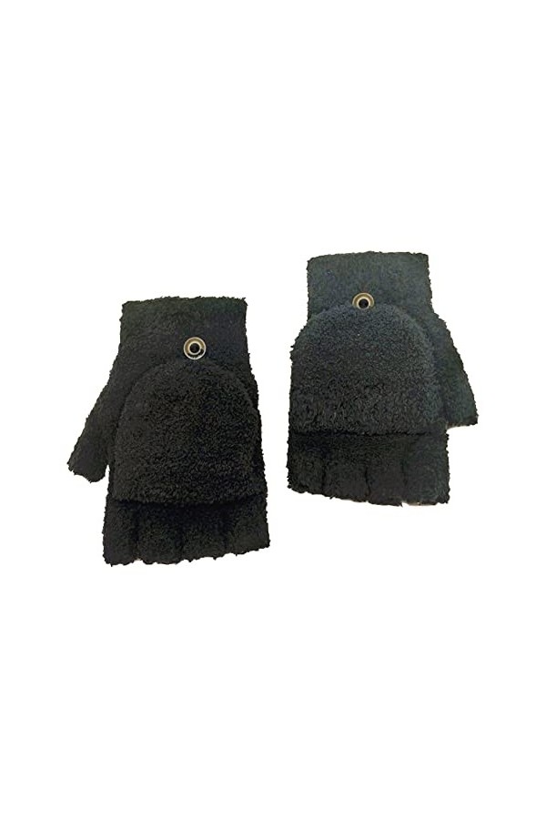 Guêtres de course pour homme en velours corail tricoté chaud convertible moufles à rabat sans doigts pour femme Gants dhiver