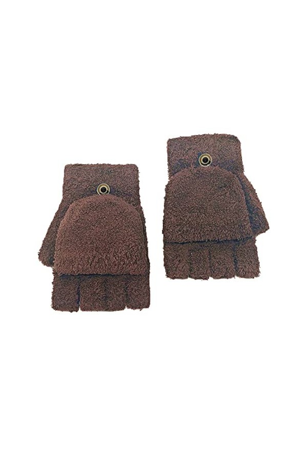 Guêtres de course pour homme en velours corail tricoté chaud convertible moufles à rabat sans doigts pour femme Gants dhiver