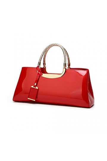 Coolives Sac a Main porté Main&nbsp;pour Femme avec Bandoulière en Cuir Verni PU Sac a épaule Rouge