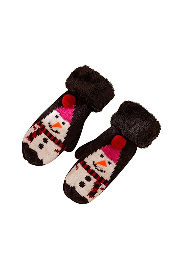Luckywaqng Gants dhiver chauds avec motif de Noël en tricot et moufles épaississantes décontractées pour femme, Noir , taill