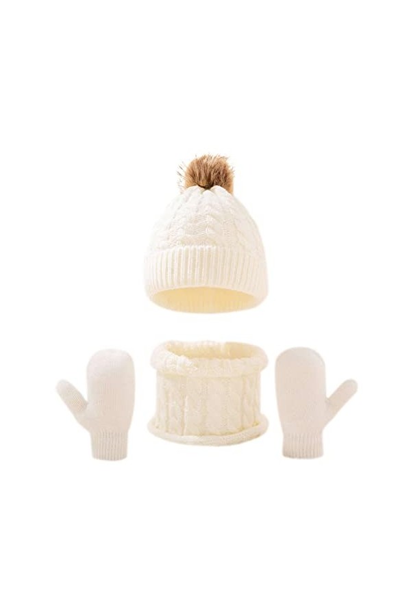 Noël 2024 Hiver Chapeau Écharpe Gants Set Tricot Polaire Doublure Cache-cou Moufles pour tout-petits garçons Filles Chaussett