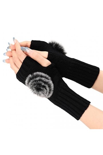 Mitaines Mitaines Poignet Gants Tricotés Manches pour Femmes Noir Manches Longues Filles Moufles Taille Unique, Noir , taille