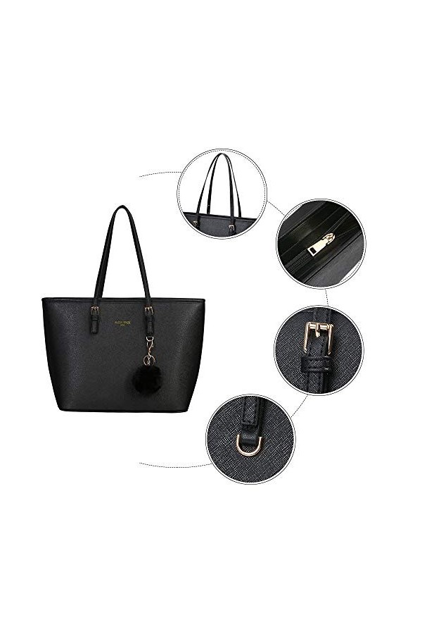 URAQT Cabas Femme, Sac à Main, Fourre-Tout Cuir PU Rigide, Grand Format et Capacité, Shopper Porté Epaule Bandoulière, A4