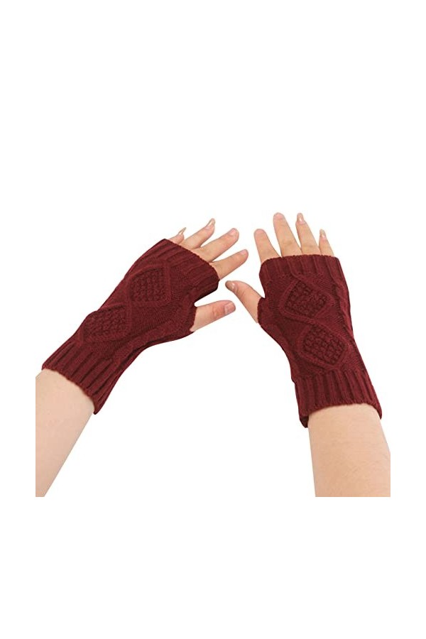 HANXIULIN Moufles en tricot à manches longues pour femme - Moufles extensibles - Thermiques - Gants chauds pour lhiver et l