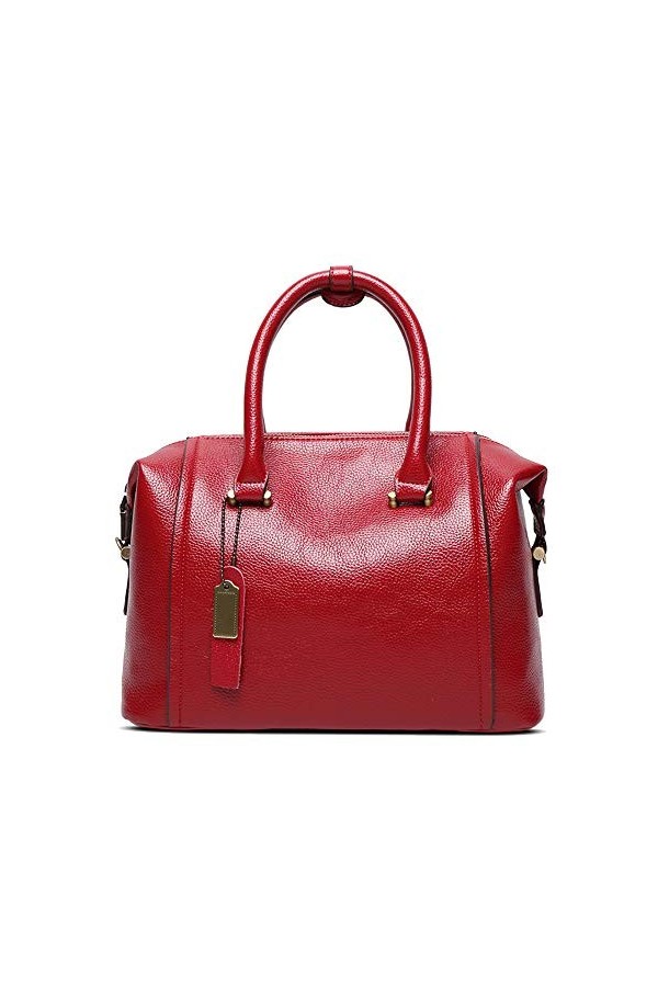 Coolives Sac à Main avec Bandoulière en Cuir PU pour Femme Boston Sac a épaule Vintage Chic Sac Elegant Sacs Rouge