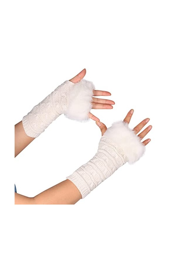 NIUREDLTD Gants dhiver tricotés sans doigts pour cosplay - Taille unique - Manches pour femmes - Hiver chaud - Unisexe - Lon