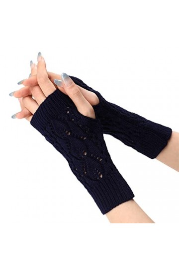 Manchettes dhiver pour femme - Gants dhiver en tricot - Mitaines douces - Chauffe-mains sans doigts en tricot, Marine, tail