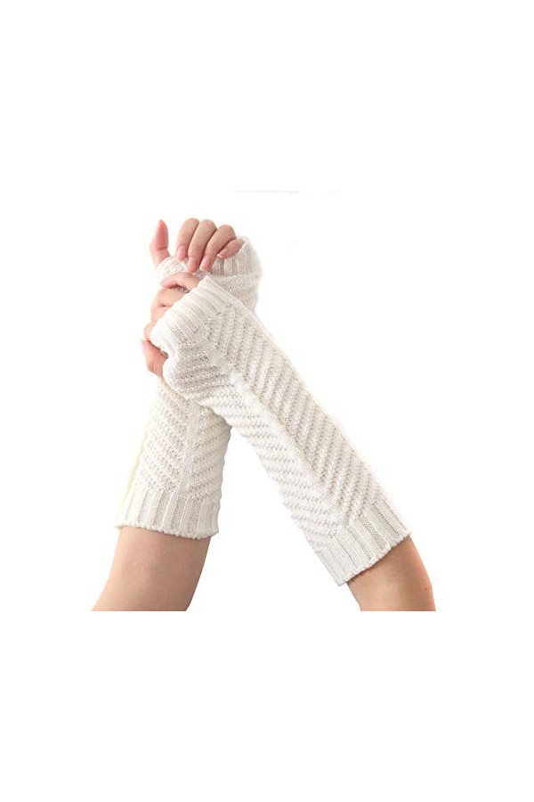 QUUPY Mitaines tricotées unisexes pour homme et femme - En forme darête de poisson - En tricot - Extensible - Noir