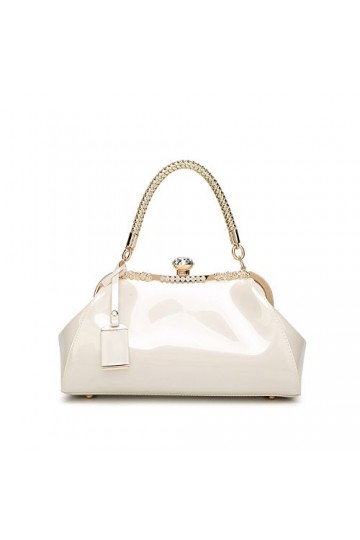 Coolives Sac a Main avec Bandoulière pour Femme Sac a épaule en Cuir Verni PU Blanc crème