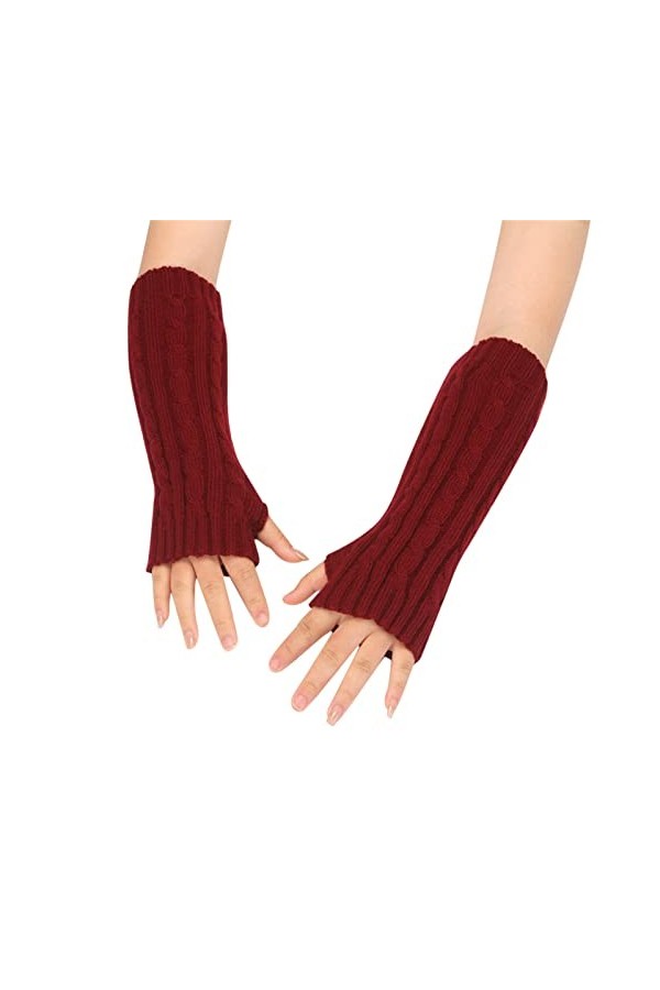 Feiboyy Manchettes tendance pour femme - Longueur des manches - Gants chauds tricotés - Moufles extensibles - Chauffe-pouls -