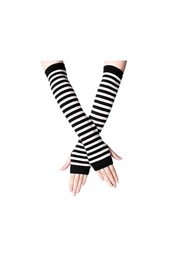 liangp Sans doigts Tricoté Hiver Sans Doigts Tricoté Cosplay Bras Doux Chaud Tricoté Poignet Noir Long Femmes Sans Doigts Ten