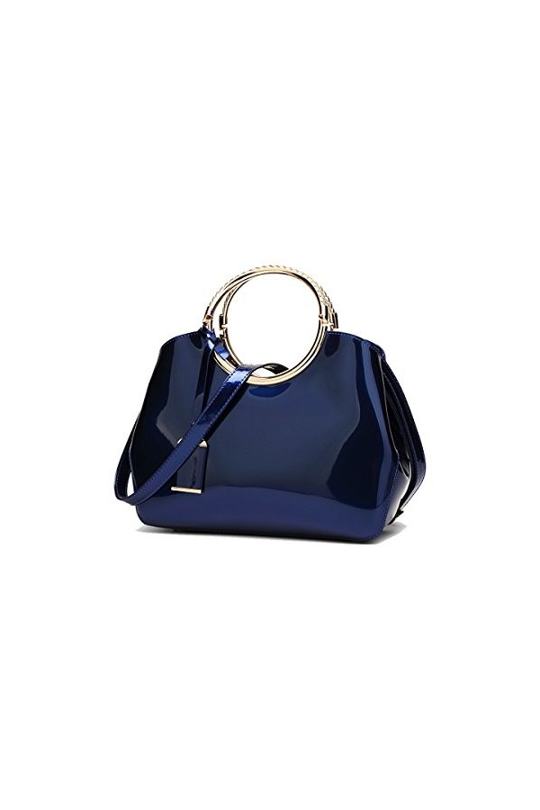 Coolives Sac a Main avec Bandoulière pour Femme Sacs de soirée en Cuir Verni PU pour Mariage Sac a épaule Bleu Royal