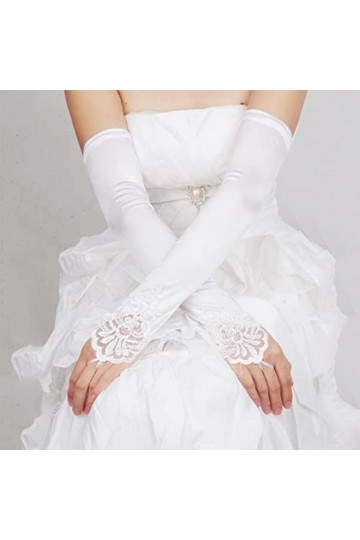 Gants en satin pour femme - Gants de fête de mariage, bal de fin dannée - Gants longs pour homme - Chaud pour lhiver, Z2-wh