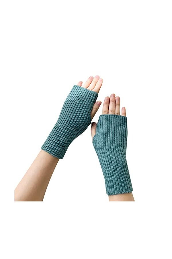 Moufles dhiver chauffantes pour femmes par temps froid, mignonnes dautomne et dhiver, couleur unie, tricotées à moitié tri