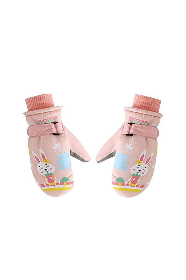 Gants de ski et de snowboard pour enfants - Gants chauds pour temps froid pour garçons et filles - Moufles avec poche, rose, 