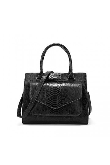 Coolives Sac à main porté main avec Bandoulière pour Femme en Cuir Verni PU de Texture de Serpent Noir