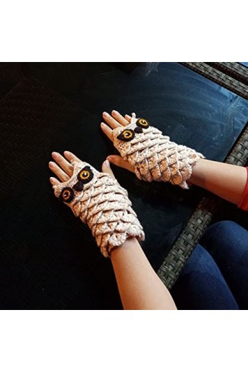 Gants pour femme en tricot doux et extensible - Mitaines en tricot - Chouette - Mitaines - Mitaines longues - Mitaines dhive