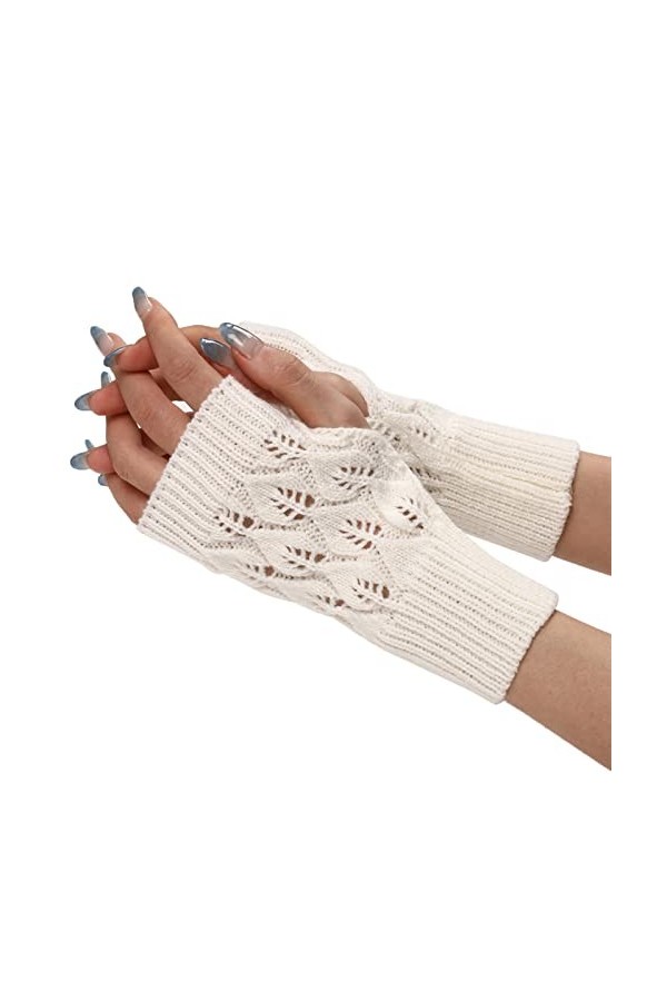 Mitaines sans doigts pour femme - Noir - Mitaines tricotées en tricot - Pour lhiver et lautomne - Moufles sans doigts - Dou