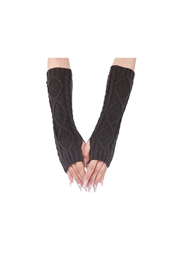 NIUREDLTD Gants dhiver en tricot dhiver sans doigts - Gants dhiver tricotés sans doigts - Manches pour femmes - Noir - Lon