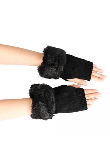 NIUREDLTD Gants sans doigts pour femme - Noir - Accessoires en tricot - Taille unique - Manches pour femmes - Hiver - Automne